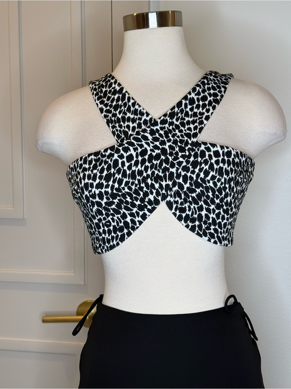 ASOS Black and White Cross-Front Animal Print Crop Top